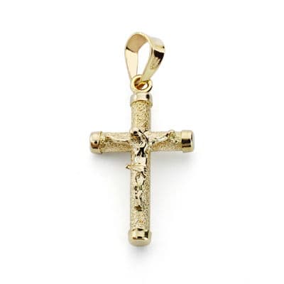 9K Pendentif Croix et Christ en Or Jaune 19X11 mm