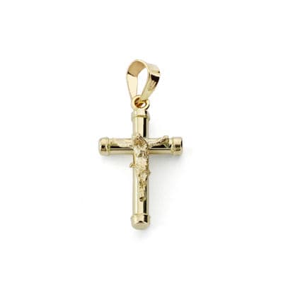 9K Pendentif en Or Jaune Christ et Croix. 17X10 mm