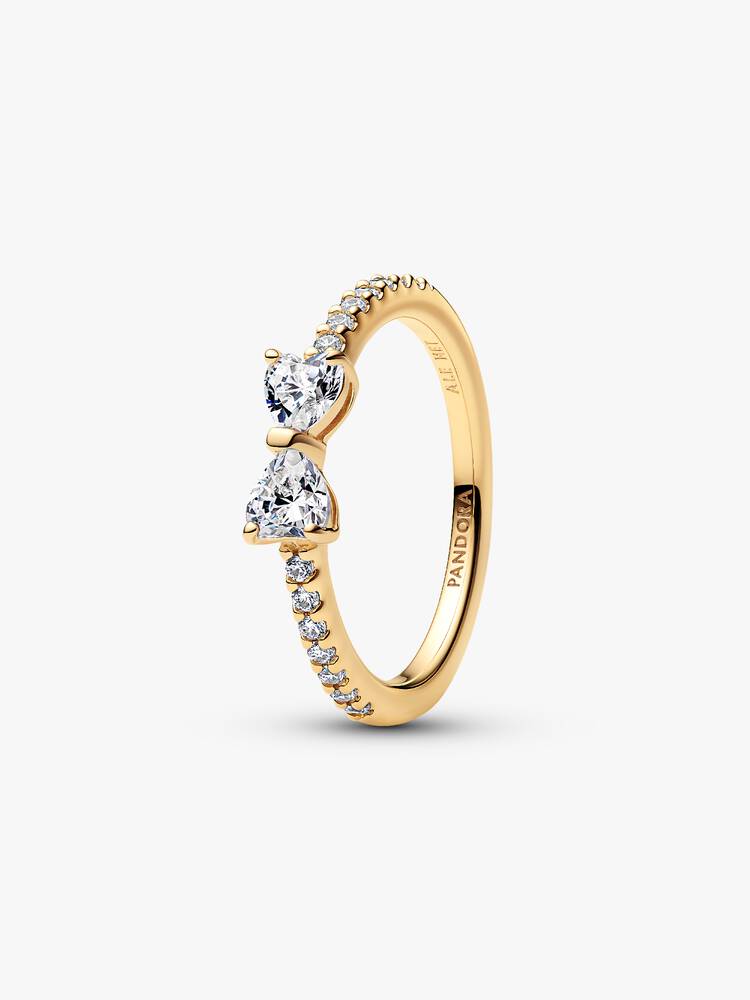 14-karätig vergoldeter Ring mit Schleife und klarem Zirkonia
