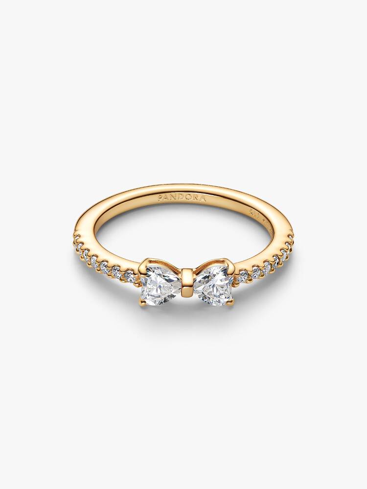 14-karätig vergoldeter Ring mit Schleife und klarem Zirkonia