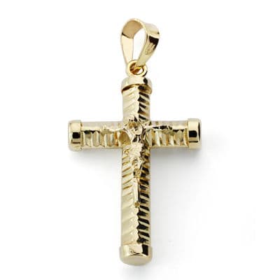 18K gulguld kors med hul Kristus 24X15 mm