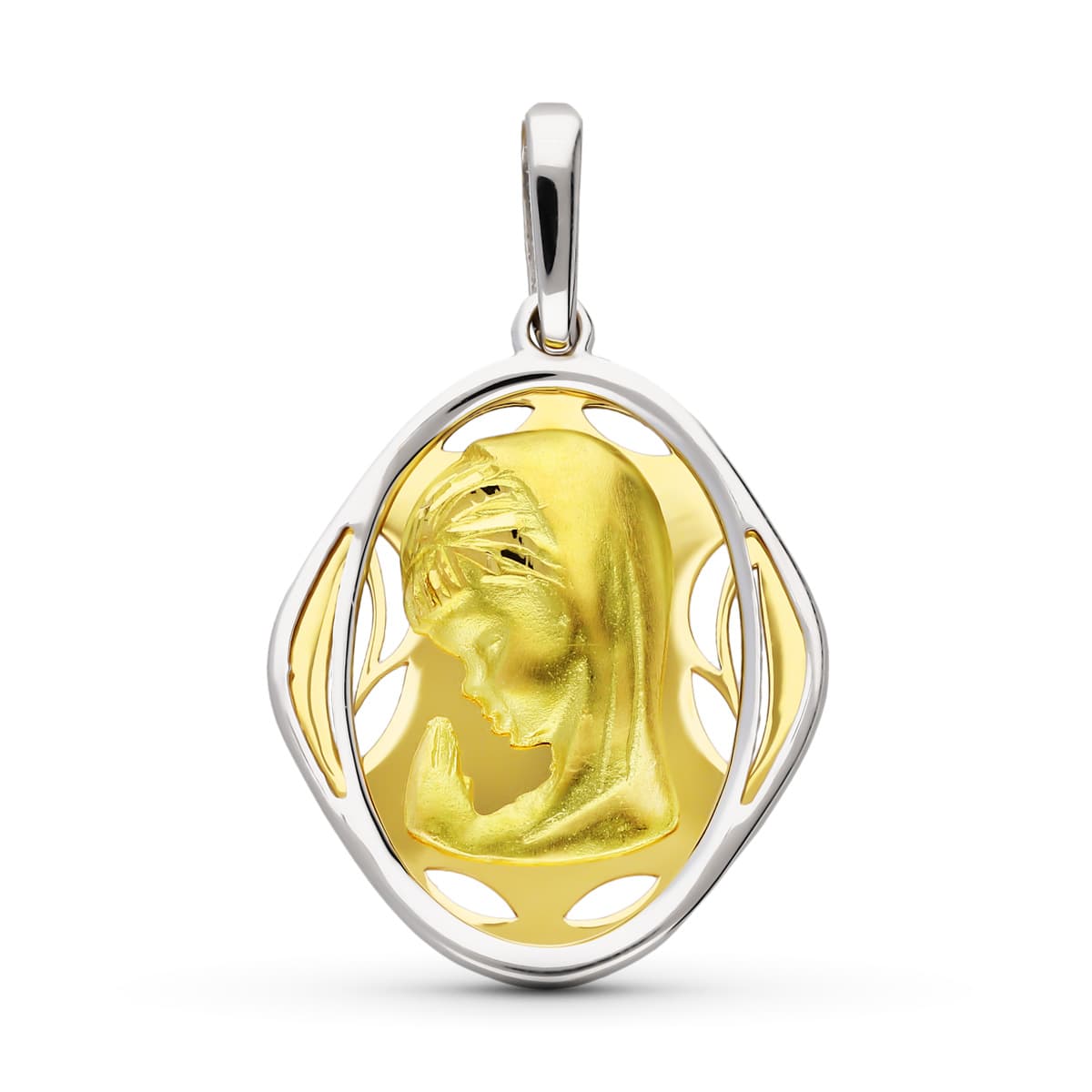 Médaille en Or Bicolore 18K Vierge Fille 21X17 mm