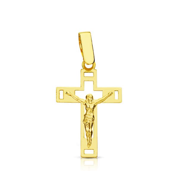18K geelgouden kruis met Christus Laseropening 22X14 mm