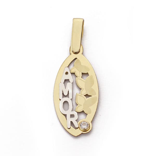 9K Pendentif Or Bicolore Amour 22X10 mm