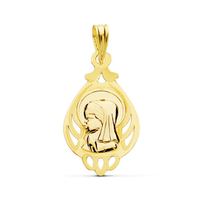 18K Gult Gull Medaljong Virgin Girl 21X12 mm