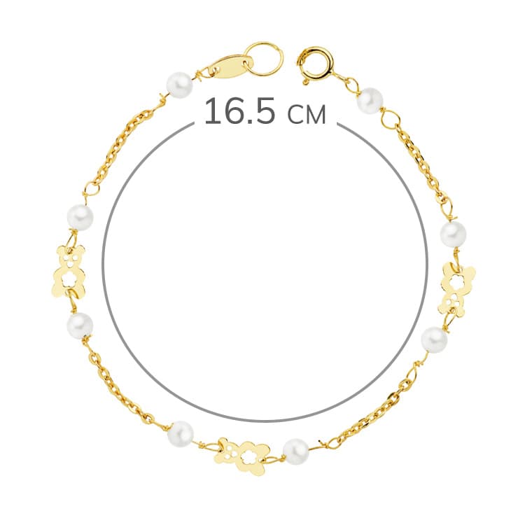 18K イエロー ゴールド パールとクマのブレスレット S 165 cm