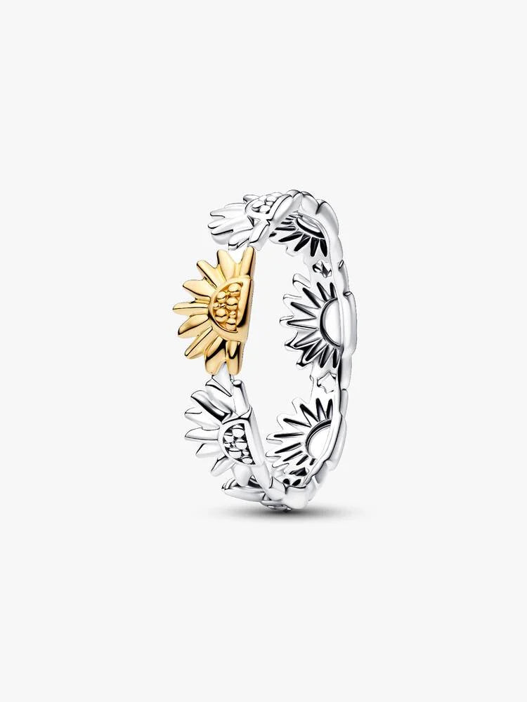 Klingeln Pandora - Bi-Material-Sonnenblumen-Half-Eternity-Ring | 164702C00