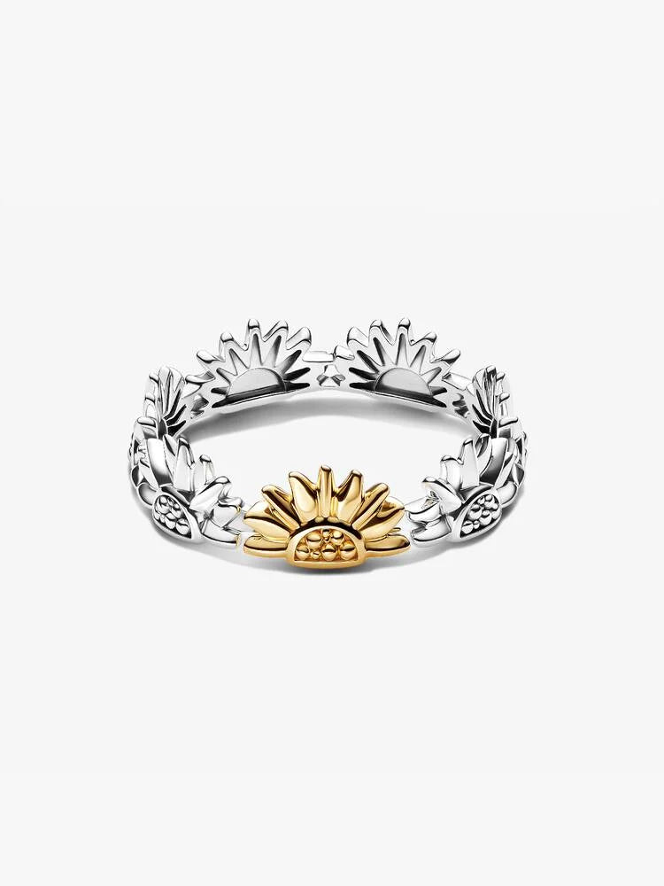 Klingeln Pandora - Bi-Material-Sonnenblumen-Half-Eternity-Ring | 164702C00