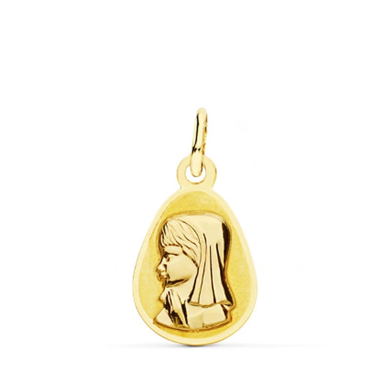18K Guld Medallion Virgin Girl Drop 17X10 mm