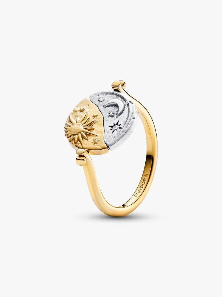 Guld Sol och Måne Vändbar Medaljongring