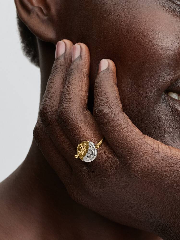 Guld Sol och Måne Vändbar Medaljongring – se 2