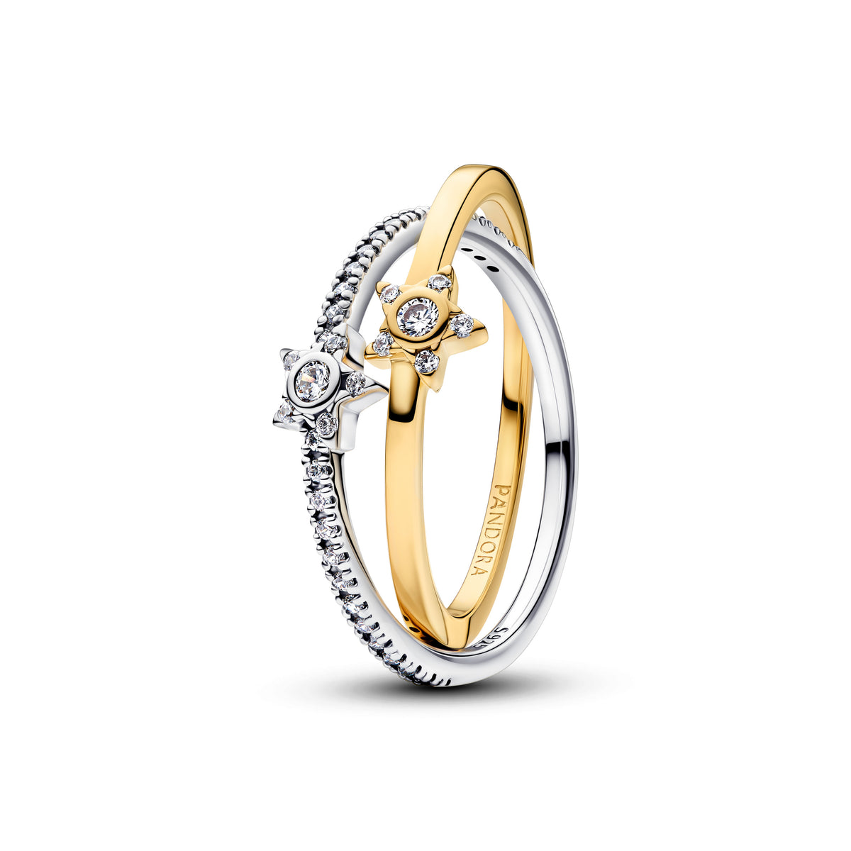 Bague Croisée Étoiles Scintillantes Bicolore