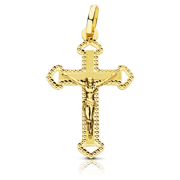 18K gult gullkors med utskåret Kristus 27X17 mm