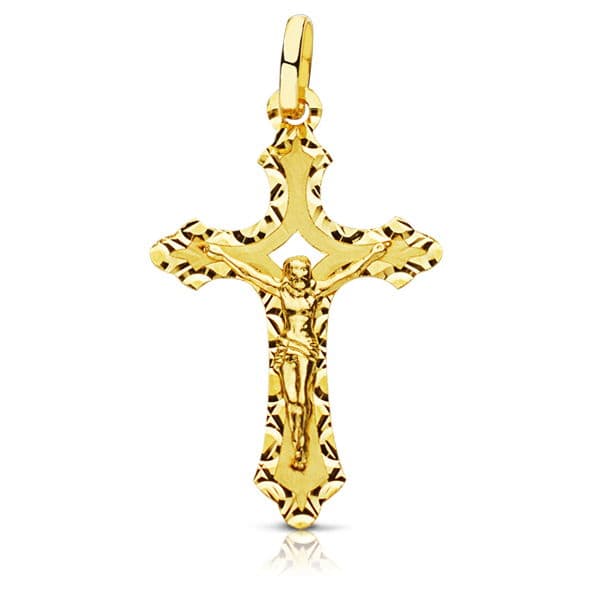 Cruce din Aur Galben de 18K cu Hristos sculptat 27X17 mm