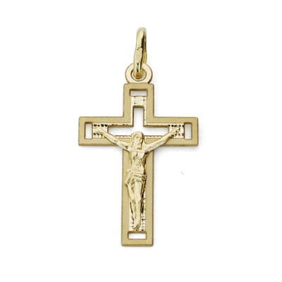 Cruce din Aur Galben de 18K cu Hristos sculptat 22X13 mm