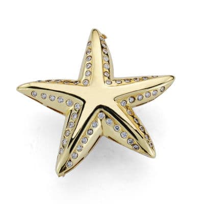 18K Yellow Gold Brooch with Zirconia Star