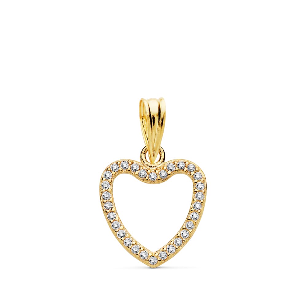 18K Pendentif en Or Jaune Coeur . Zircon 13X12MM