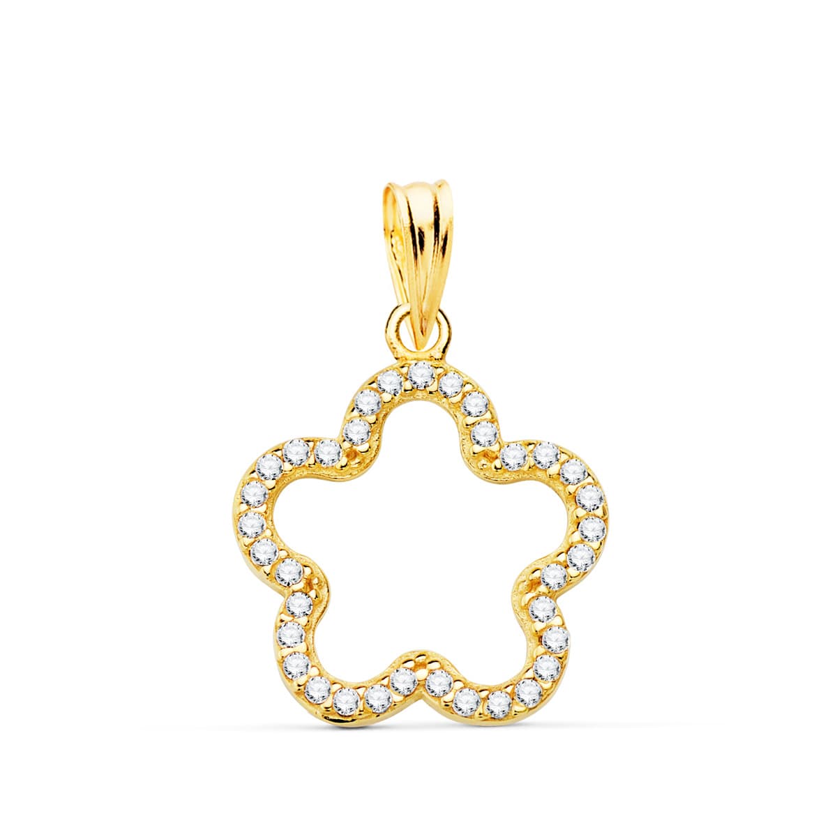 18K Yellow Gold Pendant and Zircons 16 X 16 mm