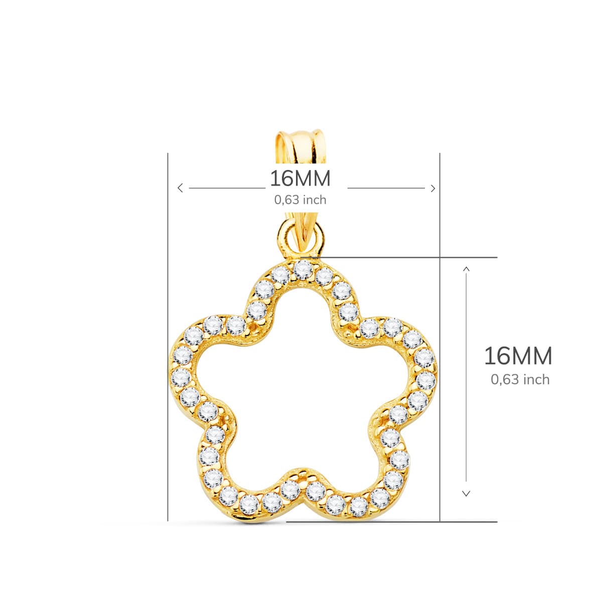 18K Yellow Gold Pendant and Zircons 16 X 16 mm