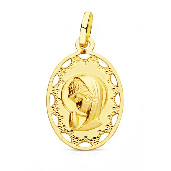 18K gult gull medalje Jomfrujente Oval gjennombrudd kant 23X14 mm