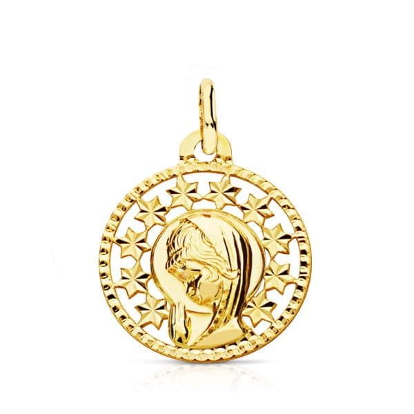 Médaille Vierge Or Jaune 9K Clôture Douverture 19X16 mm