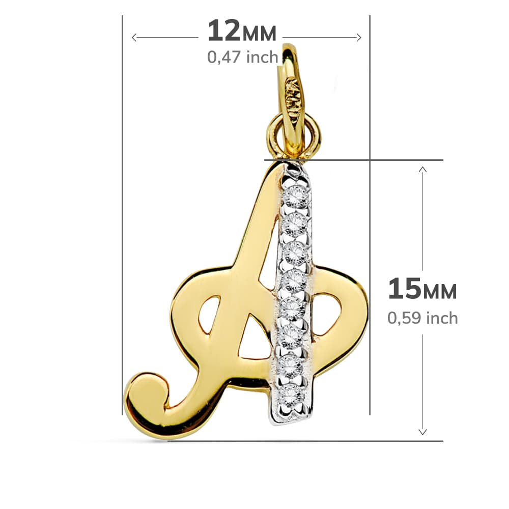 18K Tofarvet guldvedhæng initial med zirkon 15X12 mm