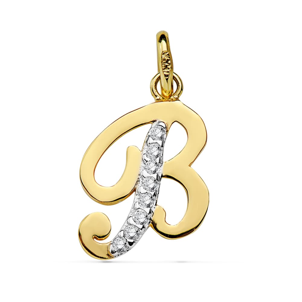 18K Tvåfärgad Guldhänge Initial B Zirkon 13X10 mm