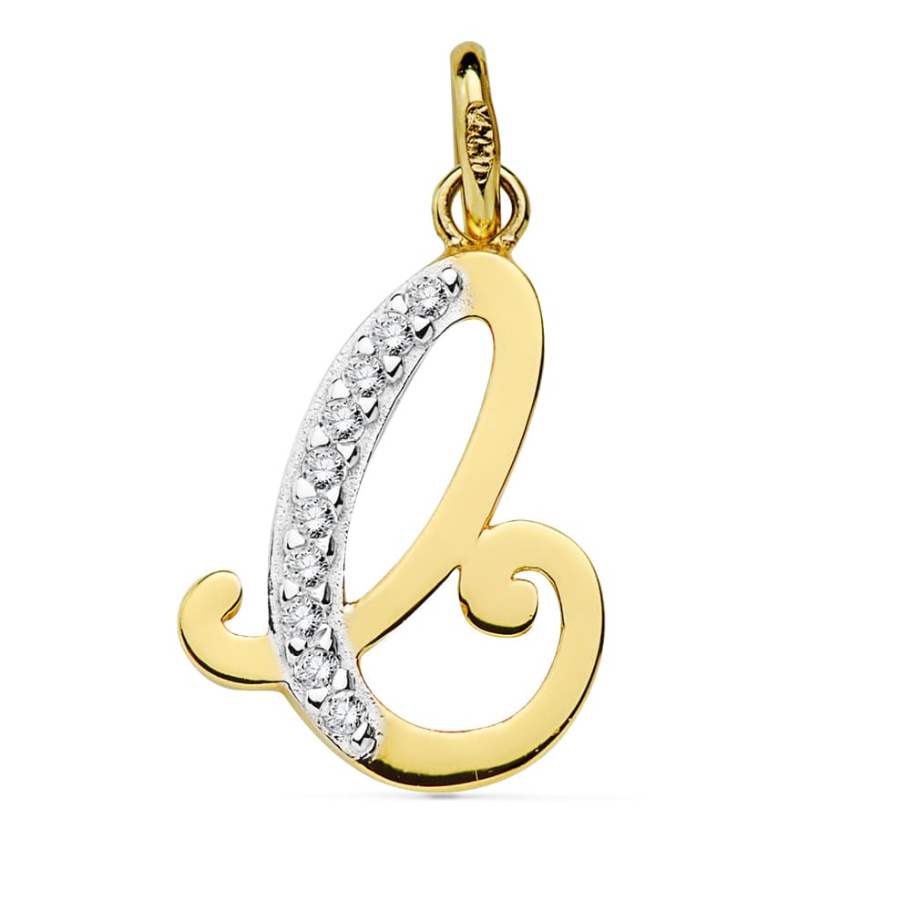 Pendentif Or Bicolore 18K Initial C Zircon 17X11 mm