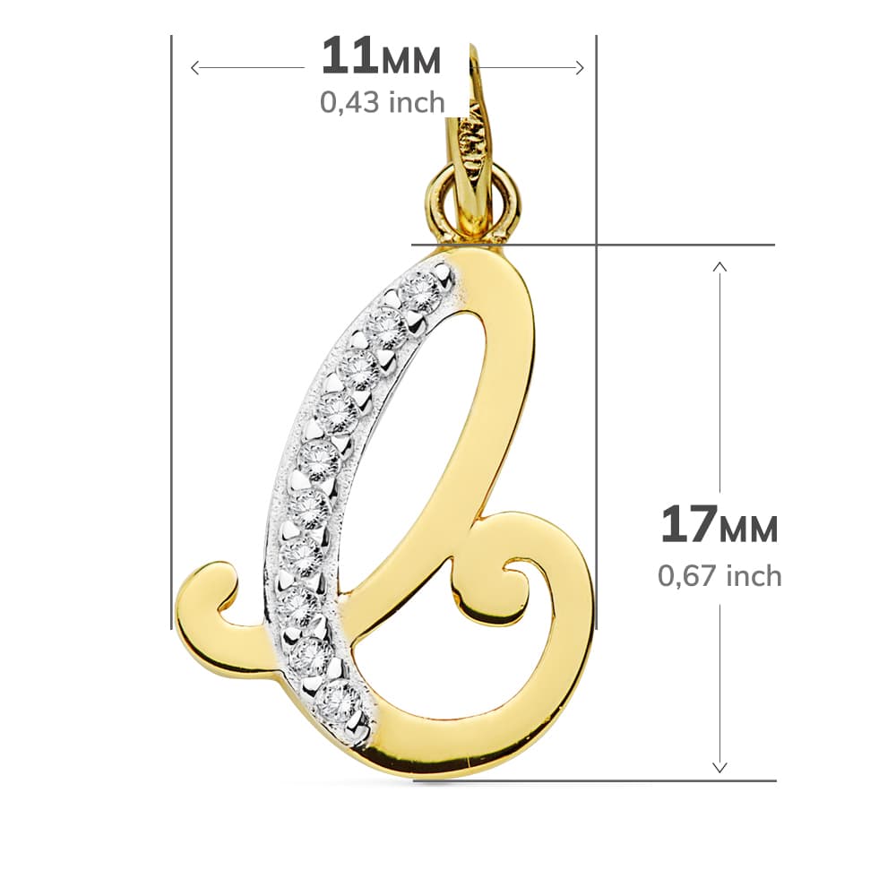 Pendentif Or Bicolore 18K Initial C Zircon 17X11 mm