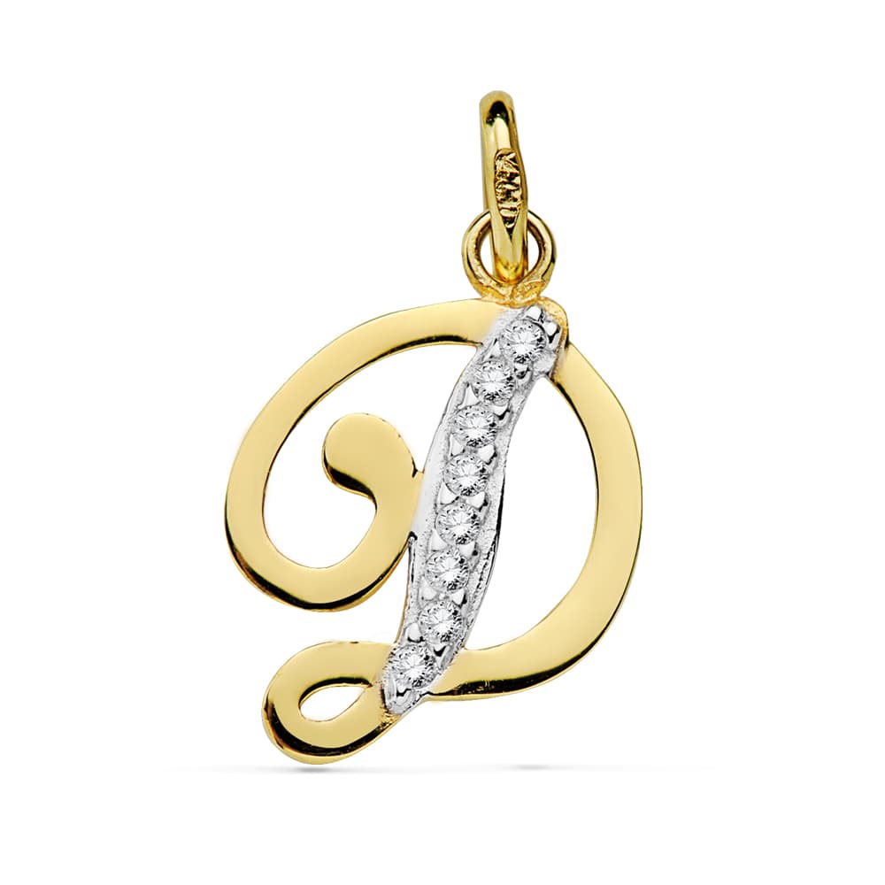 18K Tvåfärgad Guldhänge Initial D Zirkon 13X11 mm