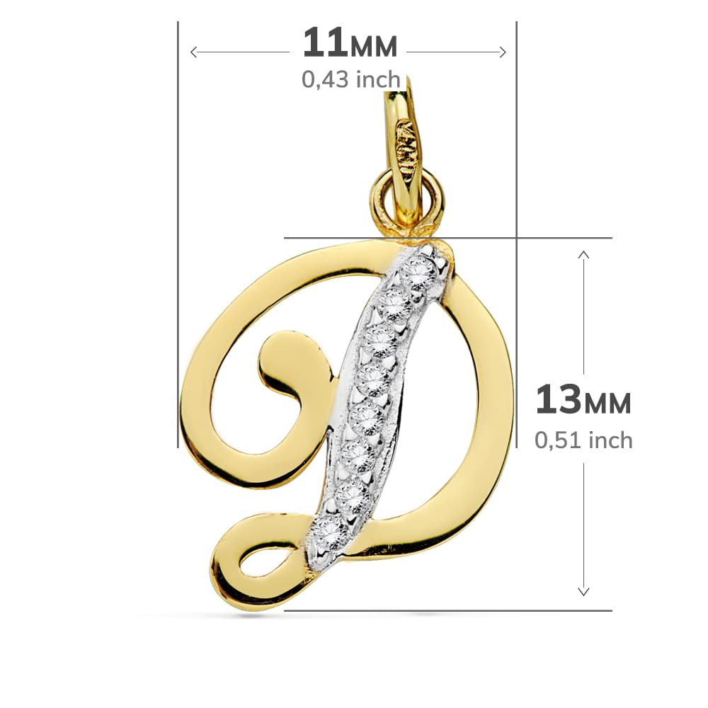 18K Tvåfärgad Guldhänge Initial D Zirkon 13X11 mm