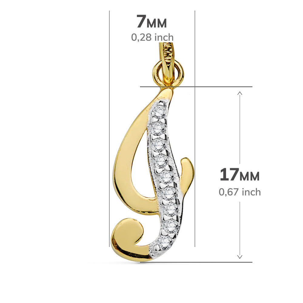 9K Gulguld Vedhæng Initial I Zirkon 17X7 mm