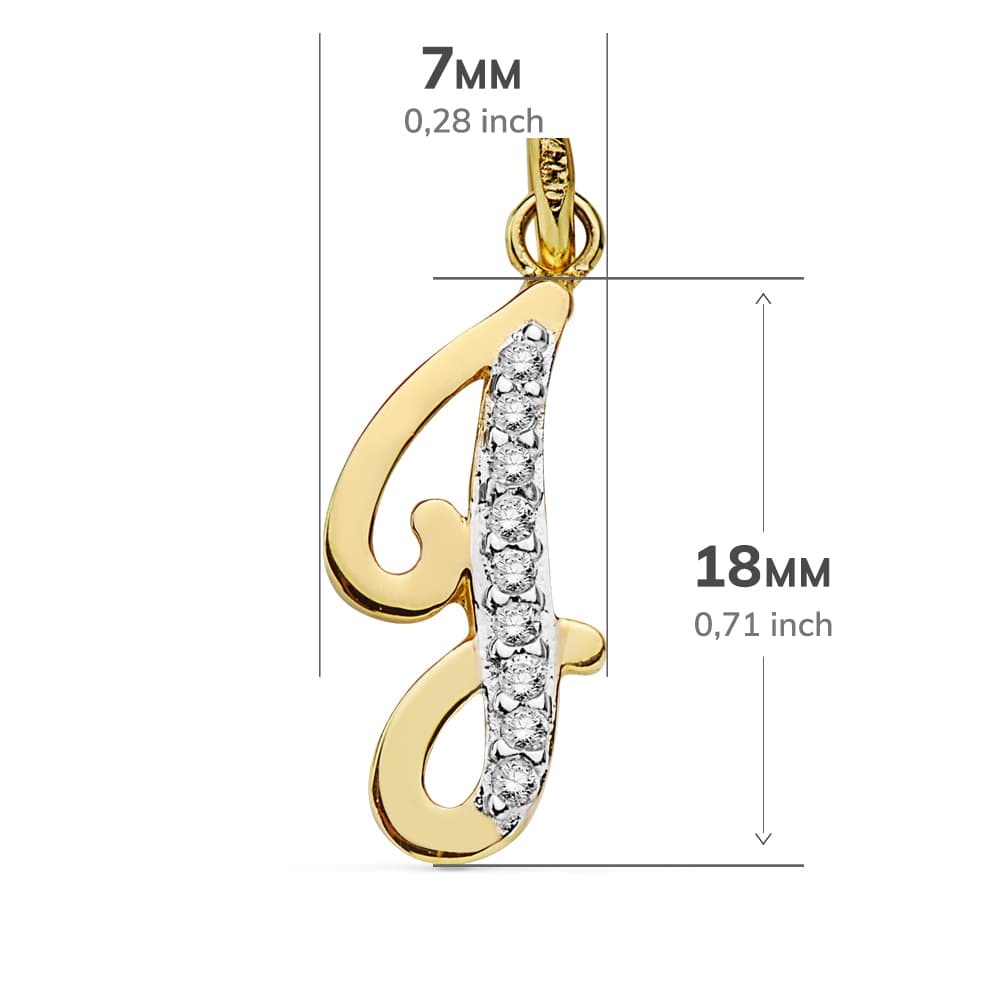 Pendentif Or Bicolore 18K Initial J Zircon 18X7 mm