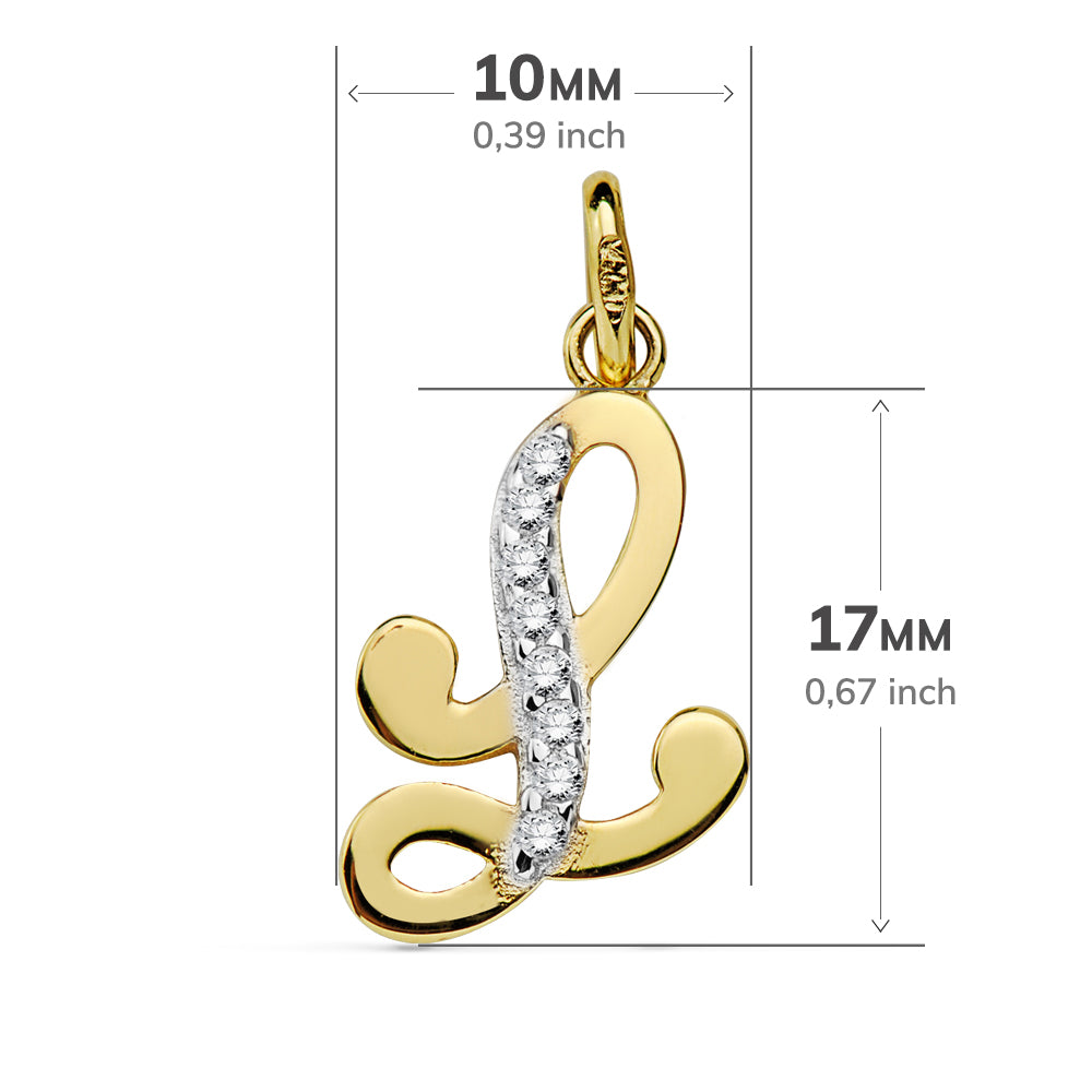 Pendentif Or Bicolore 18K Initial L Zircon 17X10 mm