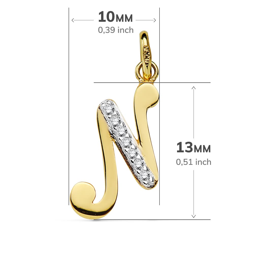 18K Tofarget gullanheng initial N Zirkon 13X10 mm