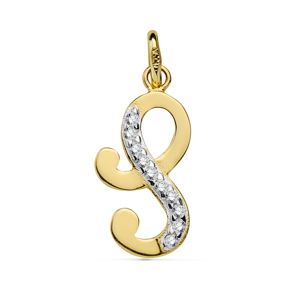 18K Kéttónusú arany medál Initial S cirkon 17X9 mm