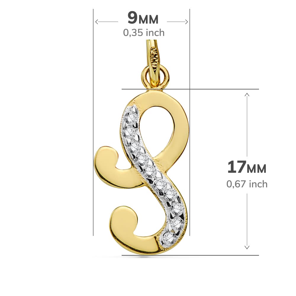 18K Kéttónusú arany medál Initial S cirkon 17X9 mm