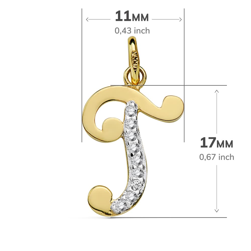 18K Tofarvet guldvedhæng Initial T Zirkon 17X11 mm