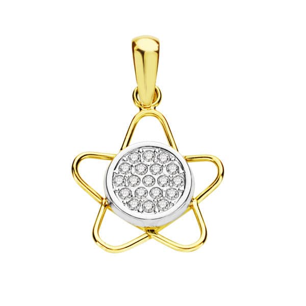 18K gouden hanger tweekleurige zirkonen 15X12 mm