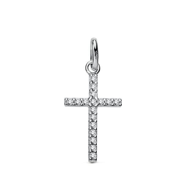 Cruz de Oro Blanco de 18K con Piedras de Circonitas. Medidas: 18 x 10 mm