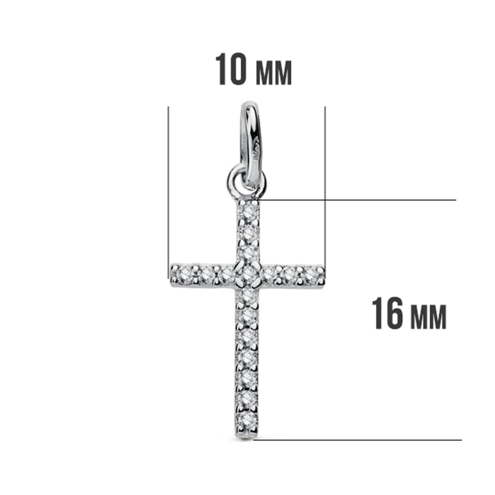 Cruz de Oro Blanco de 18K con Piedras de Circonitas. Medidas: 18 x 10 mm
