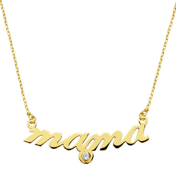 9K Collier en Or Jaune "mama" et Zircon. Chaîne Forçat 45 Cm