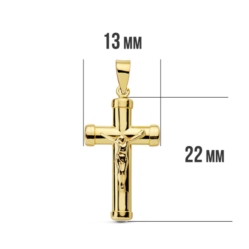 18K gult gullkors med Kristus Oval Stick 24X13 mm