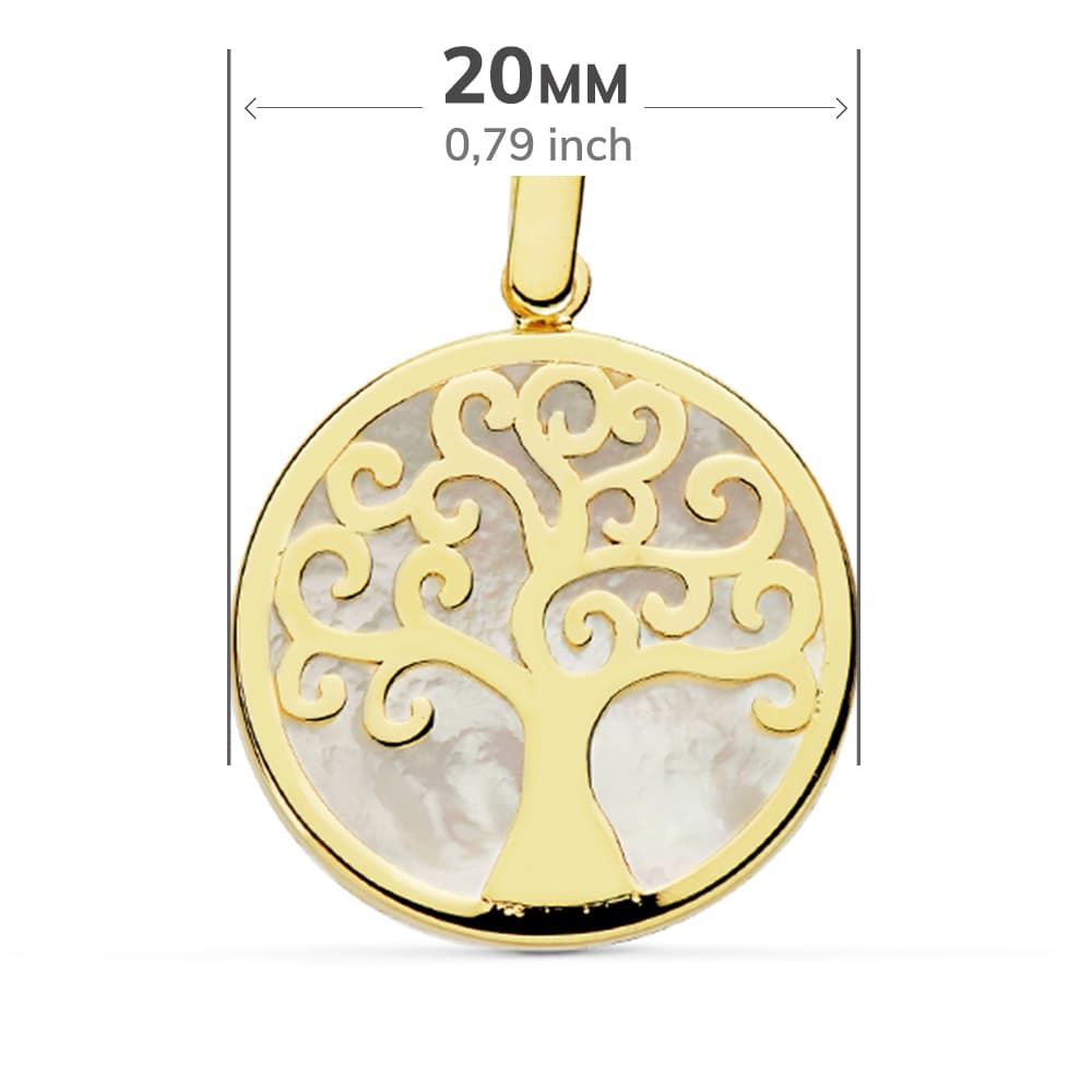 Colier Arborele Vieții din aur galben de 18K sidef 20 mm
