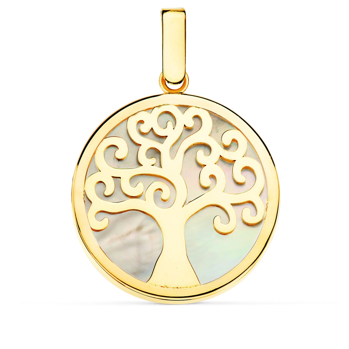 Colier Arborele Vieții din aur galben de 18K sidef 20 mm