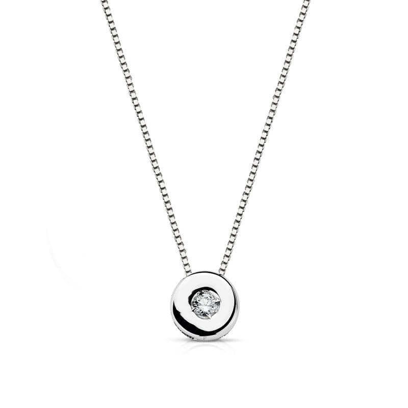 Choker en Or Blanc 18K Chaton 5MM Diamant 0,02 Qts H-i Chaîne 42CM