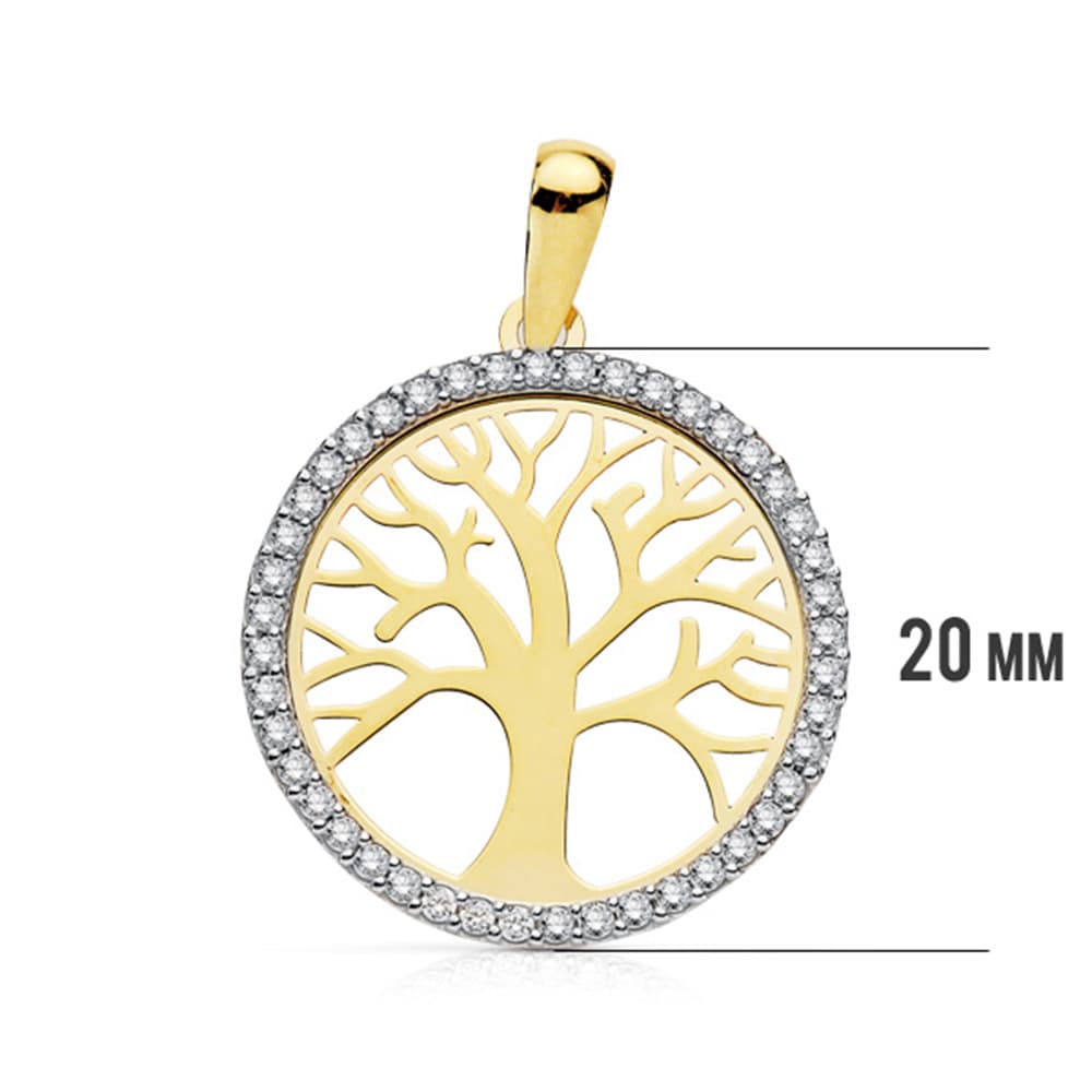 Livets tre anheng i 18K Tofarget gull 20 mm