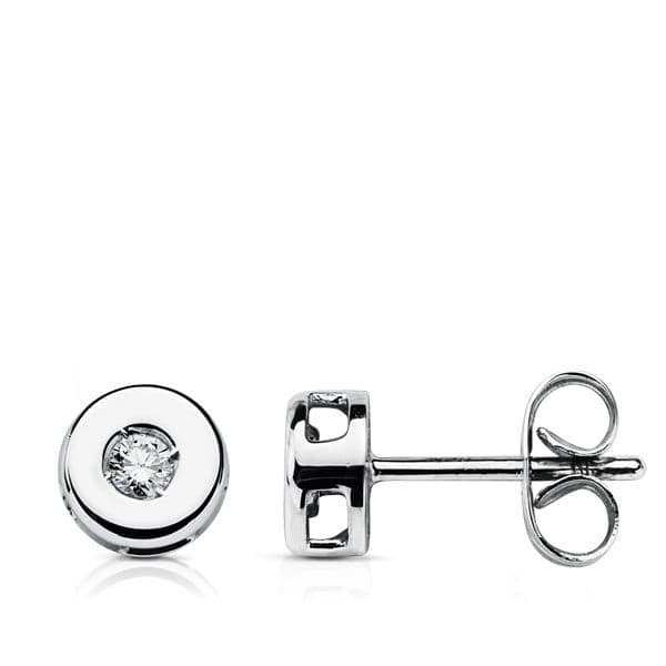 Aretes de Oro Blanco 18K con Diamantes de Laboratorio Talla Brillante 0.100 Ct VS2-G Tamaño: 6 mm Aretes a Presión