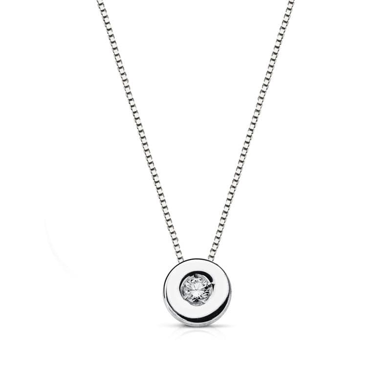 18 Ayar Beyaz Altın Chaton 6 mm Doğal Pırlanta 0,050 Cts H-si Zincir 42CM Gerdanlık