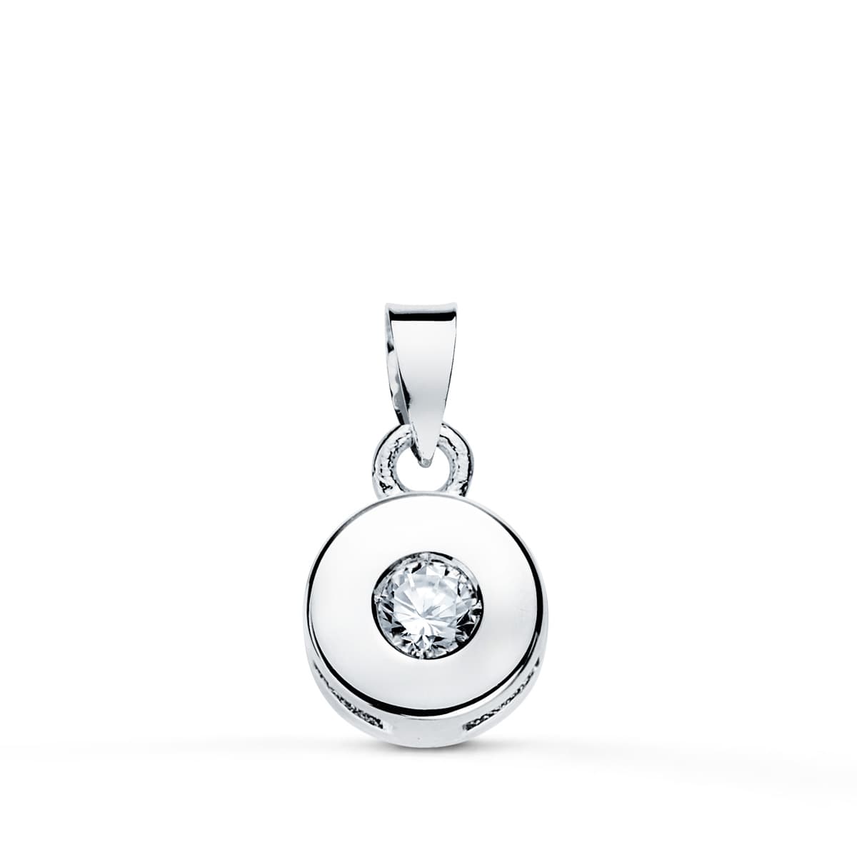 Pendentif Chaton en Or Blanc 18K 6 mm Diamant Naturel Taille Brillant 0.065 Cts Si-h